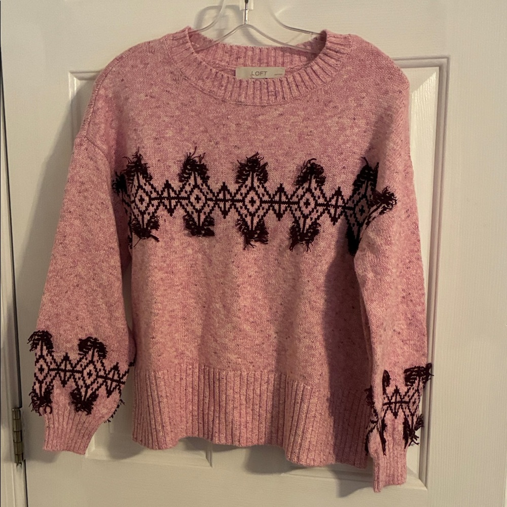 LOFT Pink and Black Patterned Women's Sweater